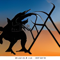 generated: A black dragon perched on top of a tall Egyptian obelisk and breathing flames at a knight on the ground #2