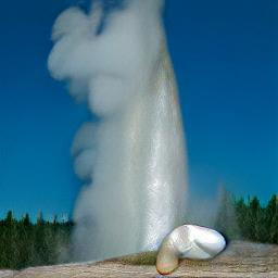 generated: an inflatable rabbit held up in the air by the geyser Old Faithful #0