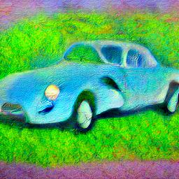 Generated interpretation of a painting of a sport car in the style of Monet