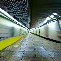 Generated interpretation of a subway train coming out of a tunnel