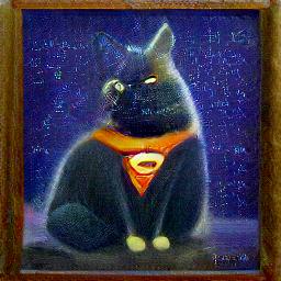 Generated interpretation of a super math wizard cat, richly textured oil painting