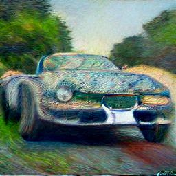 Generated interpretation of a painting of a sport car in the style of Monet