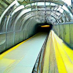 Generated interpretation of a subway train coming out of a tunnel