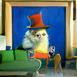 Generated interpretation of a super math wizard cat, richly textured oil painting
