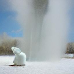 generated: an inflatable rabbit held up in the air by the geyser Old Faithful #4